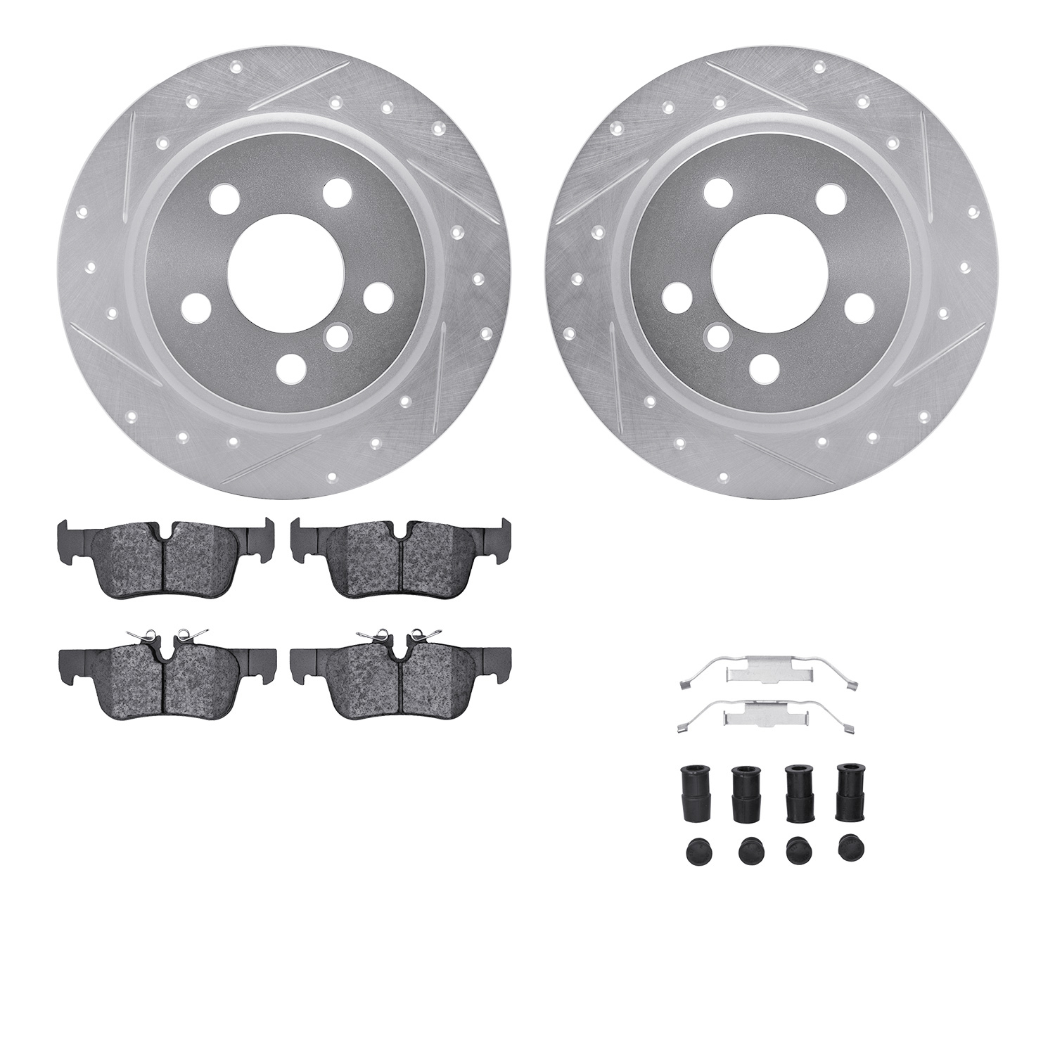 Dynamic Friction Company Rear Brake Rotors-Drilled and Slotted-Silver with 5000 Advanced Brake Pads includes Hardware 7512-32018