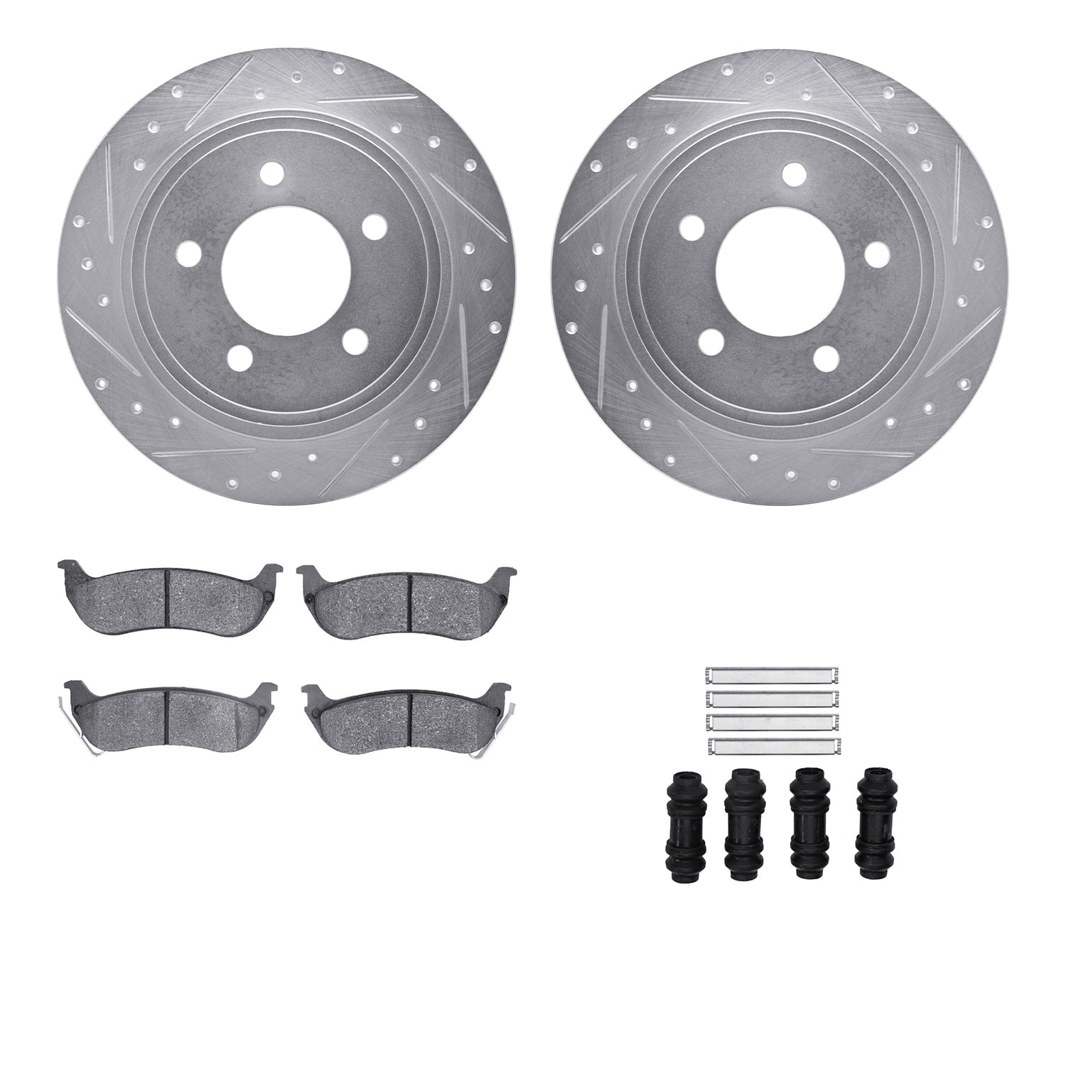Dynamic Friction Company Rear Brake Rotors-Drilled and Slotted-Silver with 5000 Advanced Brake Pads includes Hardware 7512-39030