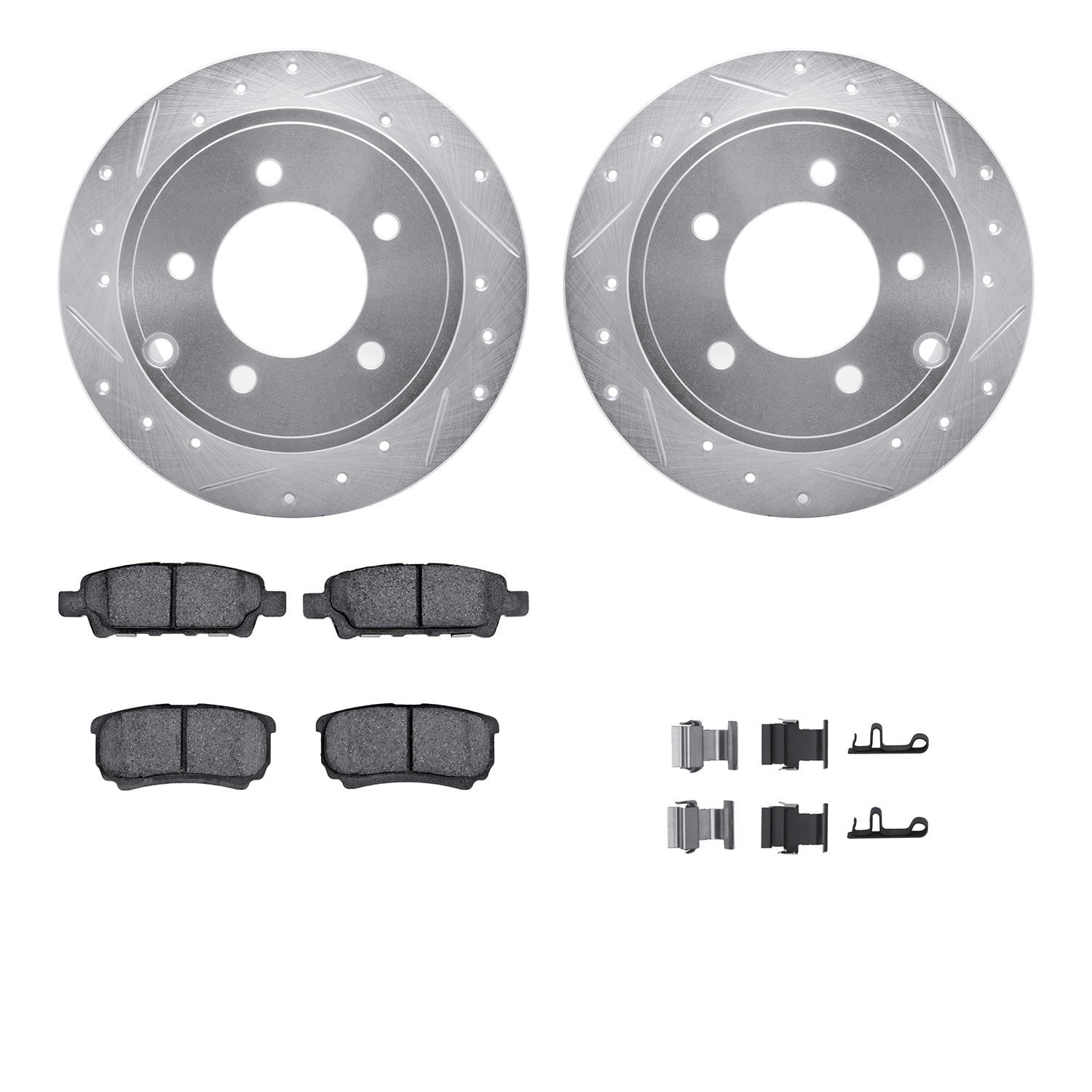 Dynamic Friction Company Rear Brake Rotors-Drilled and Slotted-Silver with 5000 Advanced Brake Pads includes Hardware 7512-39031