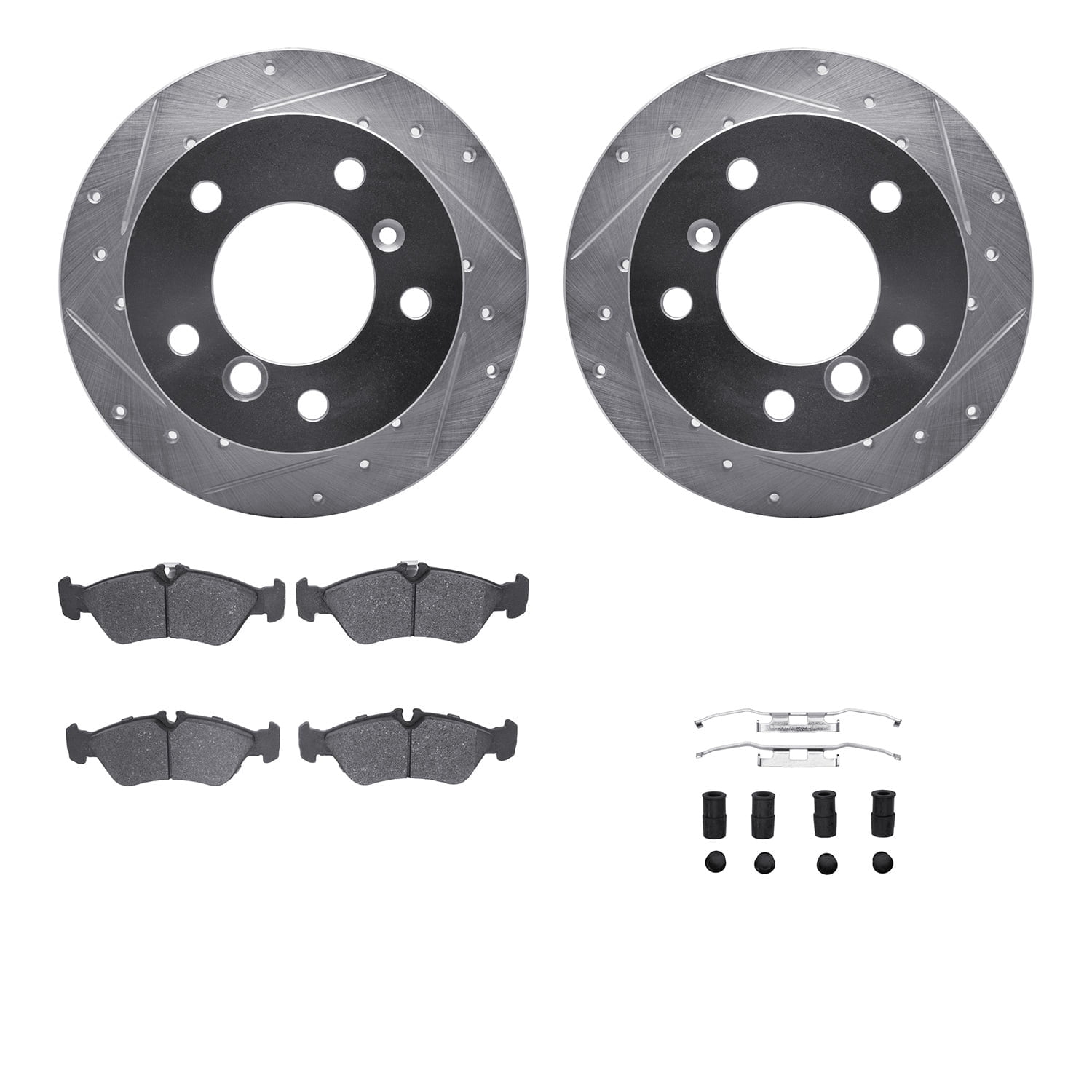 Dynamic Friction Company Rear Brake Rotors-Drilled and Slotted-Silver with 5000 Advanced Brake Pads includes Hardware 7512-40031