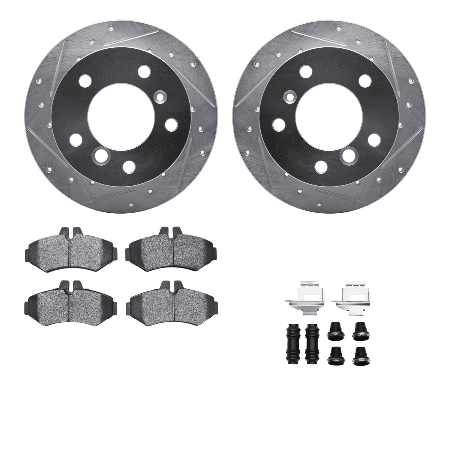 Dynamic Friction Company Rear Brake Rotors-Drilled and Slotted-Silver with 5000 Advanced Brake Pads includes Hardware 7512-40238