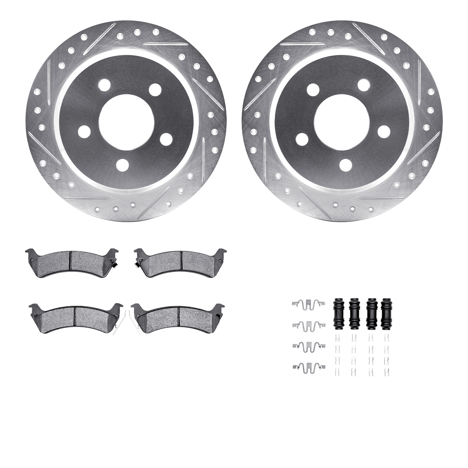 Dynamic Friction Company Rear Brake Rotors-Drilled and Slotted-Silver with 5000 Advanced Brake Pads includes Hardware 7512-42018
