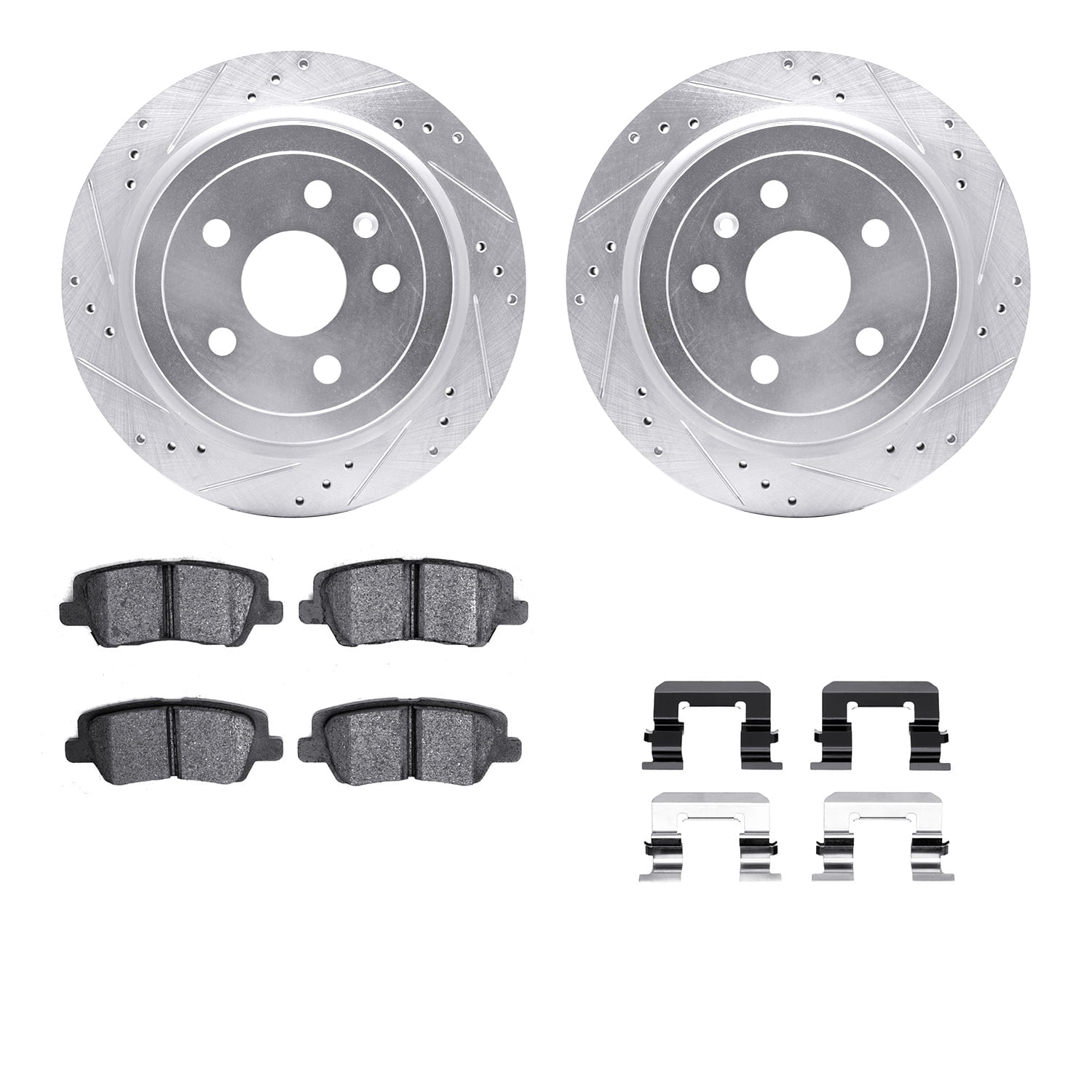 Dynamic Friction Company Rear Brake Rotors-Drilled and Slotted-Silver with 5000 Advanced Brake Pads includes Hardware 7512-46017