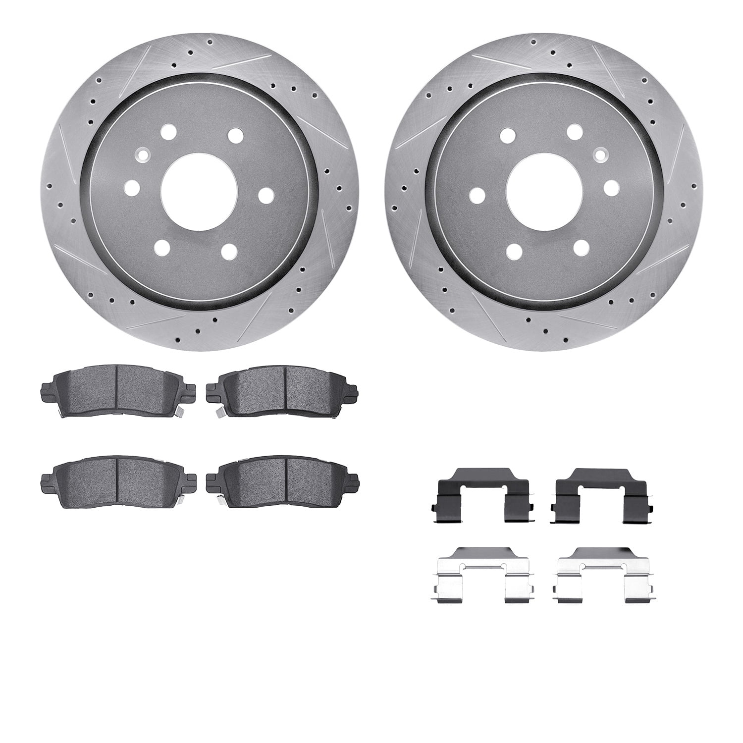 Dynamic Friction Company Rear Brake Rotors-Drilled and Slotted-Silver with 5000 Advanced Brake Pads includes Hardware 7512-46027
