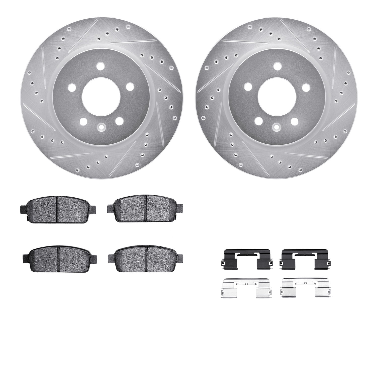 Dynamic Friction Company Rear Brake Rotors-Drilled and Slotted-Silver with 5000 Advanced Brake Pads includes Hardware 7512-46051