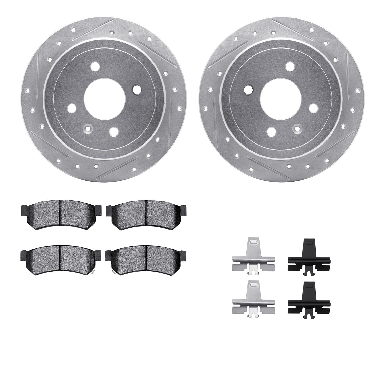 Dynamic Friction Company Rear Brake Rotors-Drilled and Slotted-Silver with 5000 Advanced Brake Pads includes Hardware 7512-47030