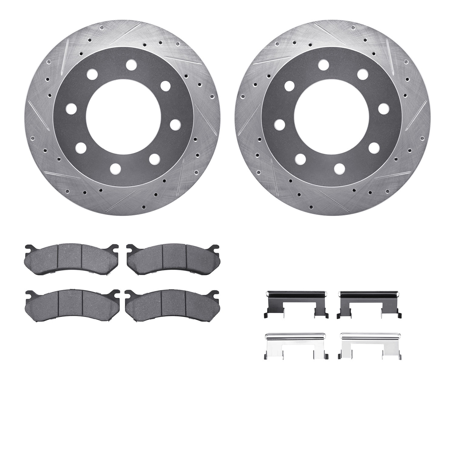 Dynamic Friction Company Rear Brake Rotors-Drilled and Slotted-Silver with 5000 Advanced Brake Pads includes Hardware 7512-48041