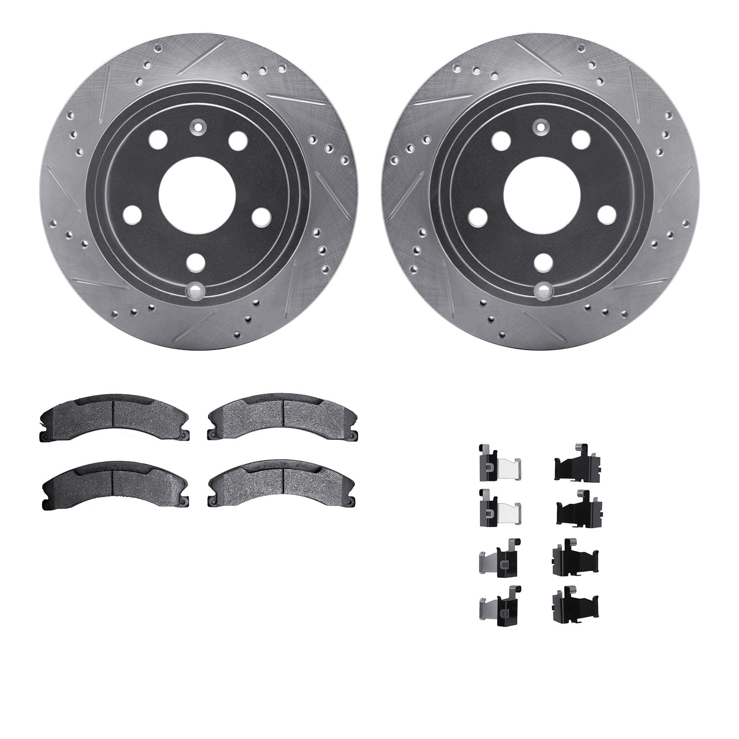 Dynamic Friction Company Rear Brake Rotors-Drilled and Slotted-Silver with 5000 Advanced Brake Pads includes Hardware 7512-48067