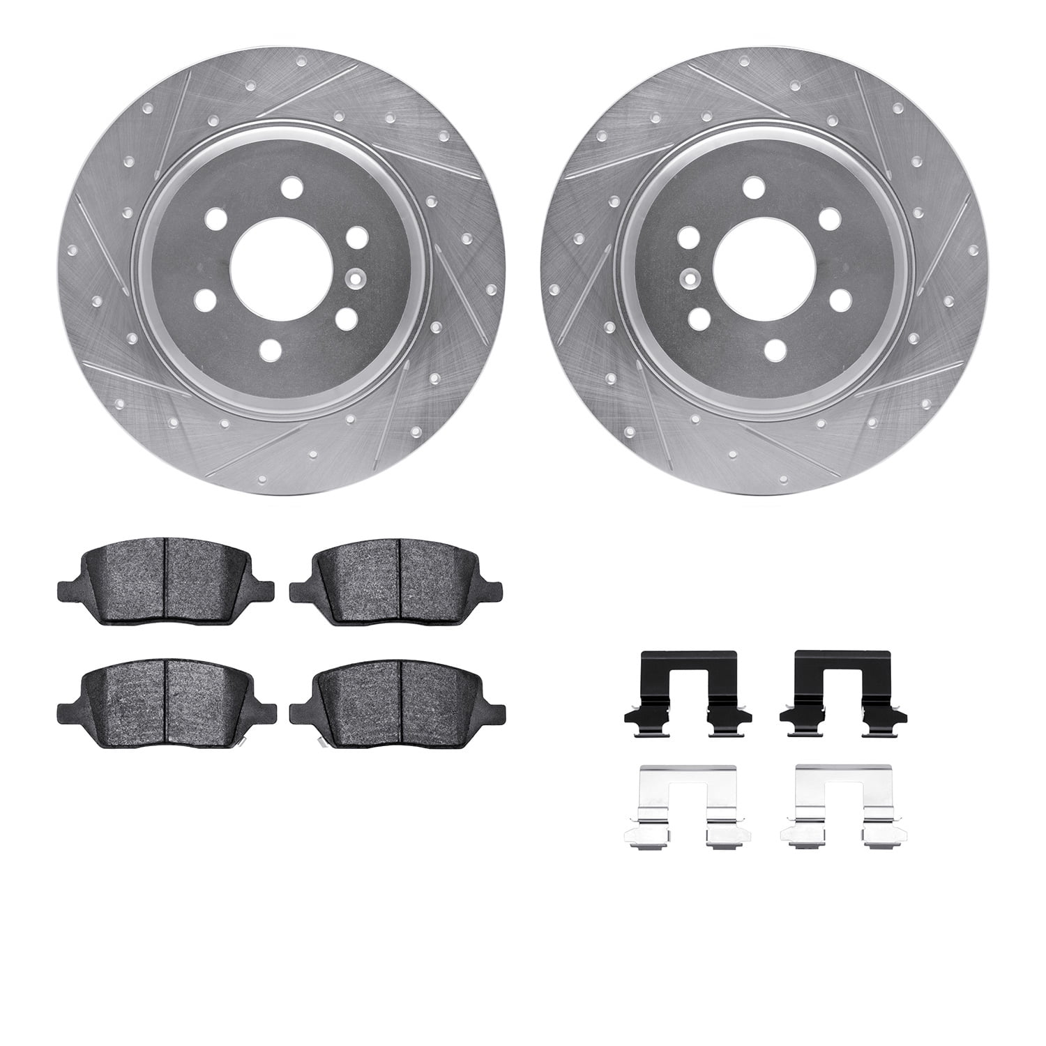 Dynamic Friction Company Rear Brake Rotors-Drilled and Slotted-Silver with 5000 Advanced Brake Pads includes Hardware 7512-49000