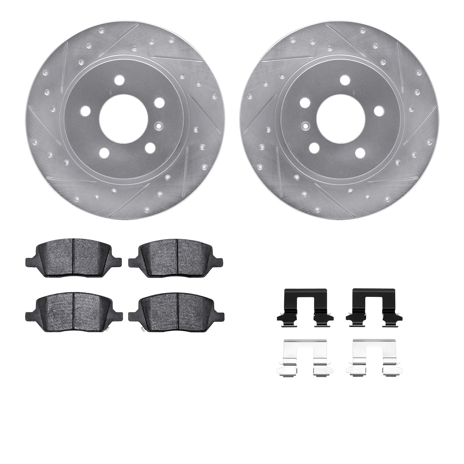 Dynamic Friction Company Rear Brake Rotors-Drilled and Slotted-Silver with 5000 Advanced Brake Pads includes Hardware 7512-52004
