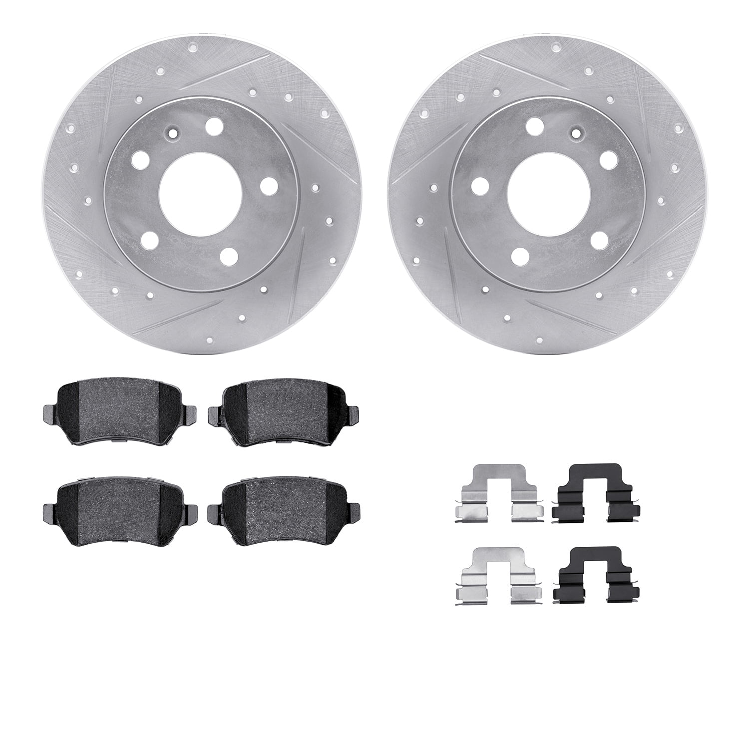 Dynamic Friction Company Rear Brake Rotors-Drilled and Slotted-Silver with 5000 Advanced Brake Pads includes Hardware 7512-53008