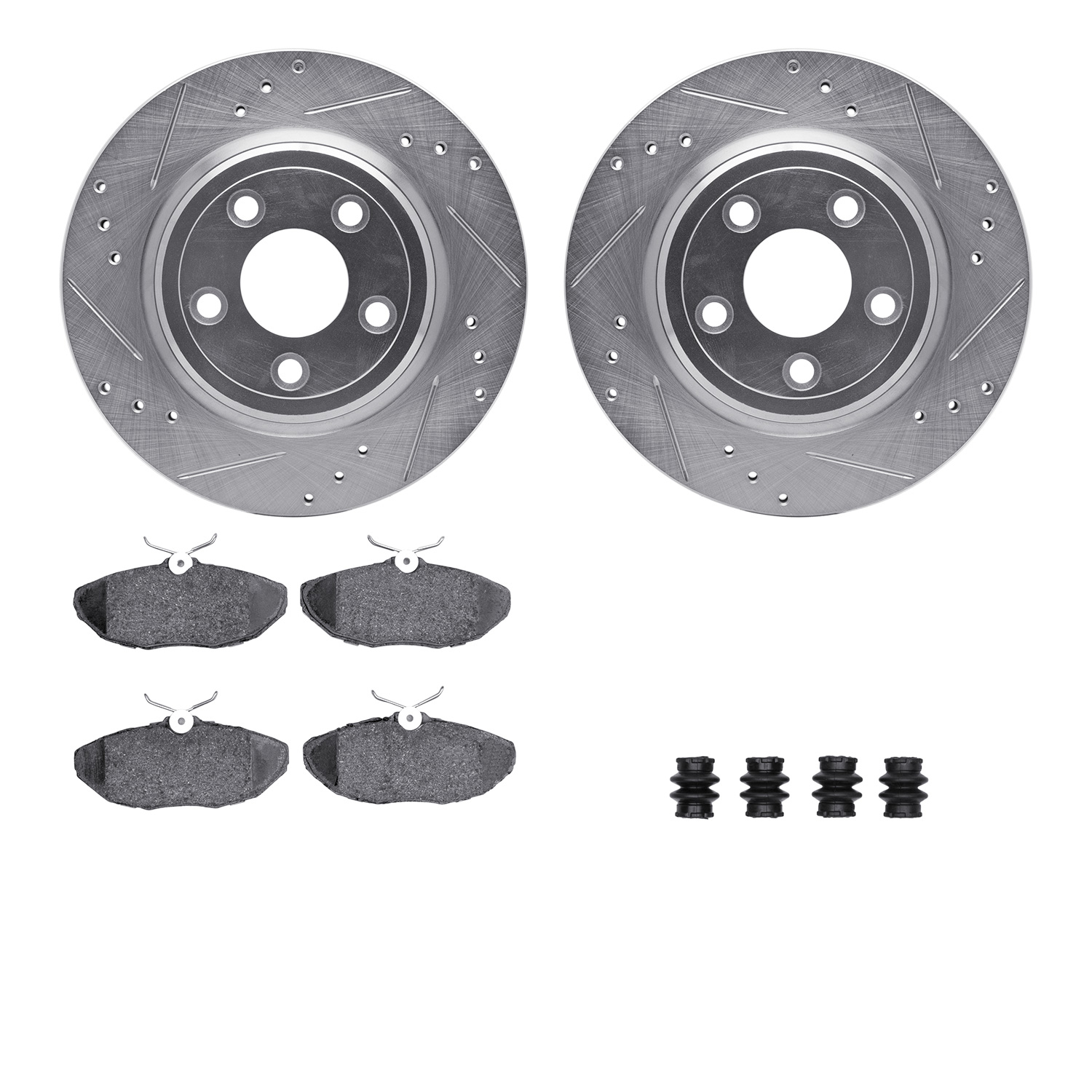 Dynamic Friction Company Rear Brake Rotors-Drilled and Slotted-Silver with 5000 Advanced Brake Pads includes Hardware 7512-54027