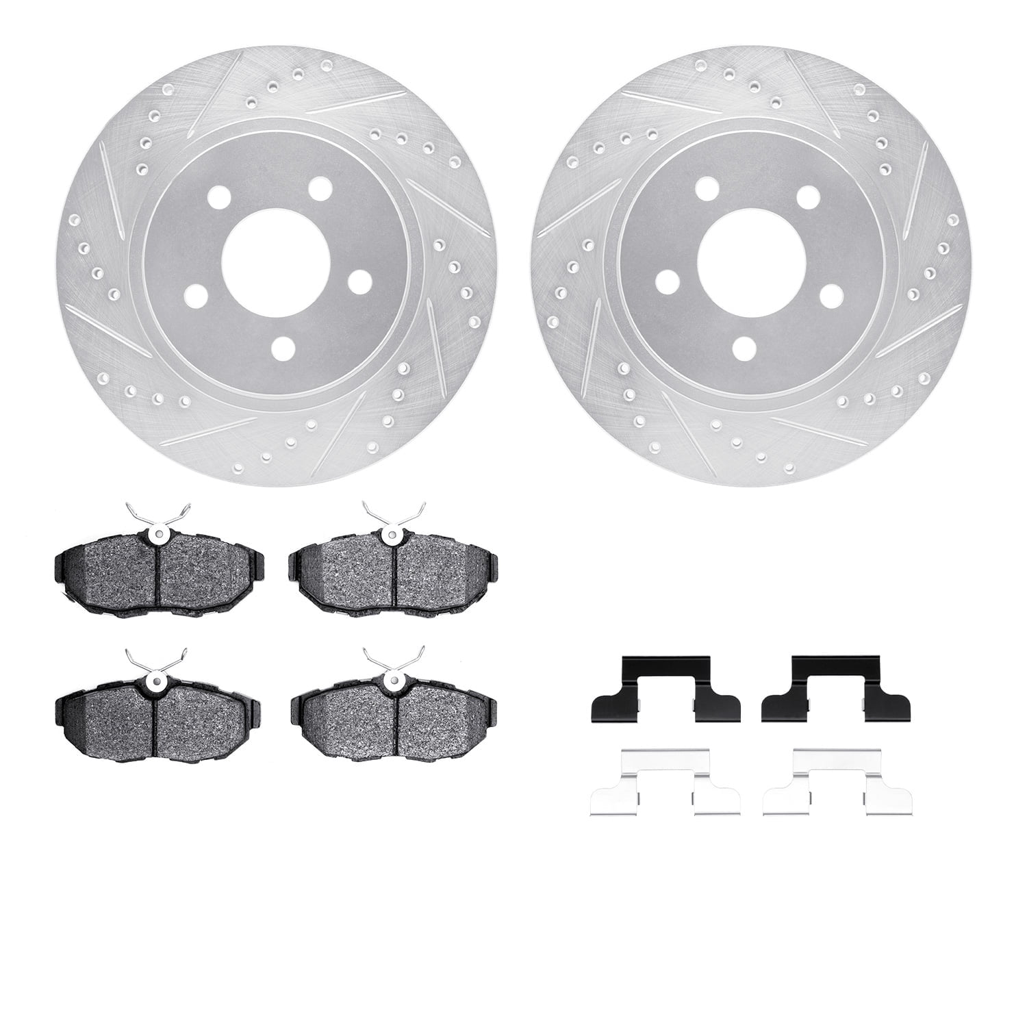 Dynamic Friction Company Rear Brake Rotors-Drilled and Slotted-Silver with 5000 Advanced Brake Pads includes Hardware 7512-54040