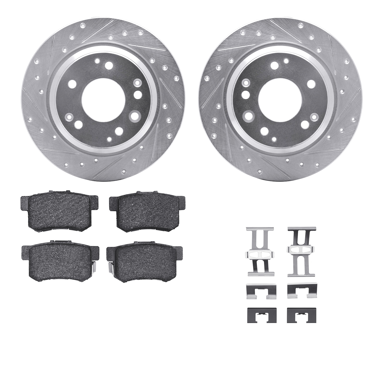 Dynamic Friction Company Rear Brake Rotors-Drilled and Slotted-Silver with 5000 Advanced Brake Pads includes Hardware 7512-58016