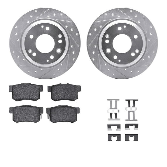 Dynamic Friction Company Rear Brake Rotors-Drilled and Slotted-Silver with 5000 Advanced Brake Pads includes Hardware 7512-58016