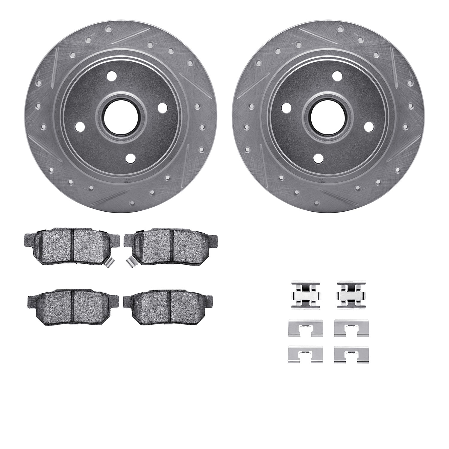 Dynamic Friction Company Rear Brake Rotors-Drilled and Slotted-Silver with 5000 Advanced Brake Pads includes Hardware 7512-59003