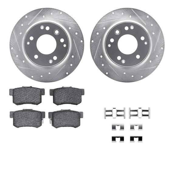 Dynamic Friction Company Rear Brake Rotors-Drilled and Slotted-Silver with 5000 Advanced Brake Pads includes Hardware 7512-59056