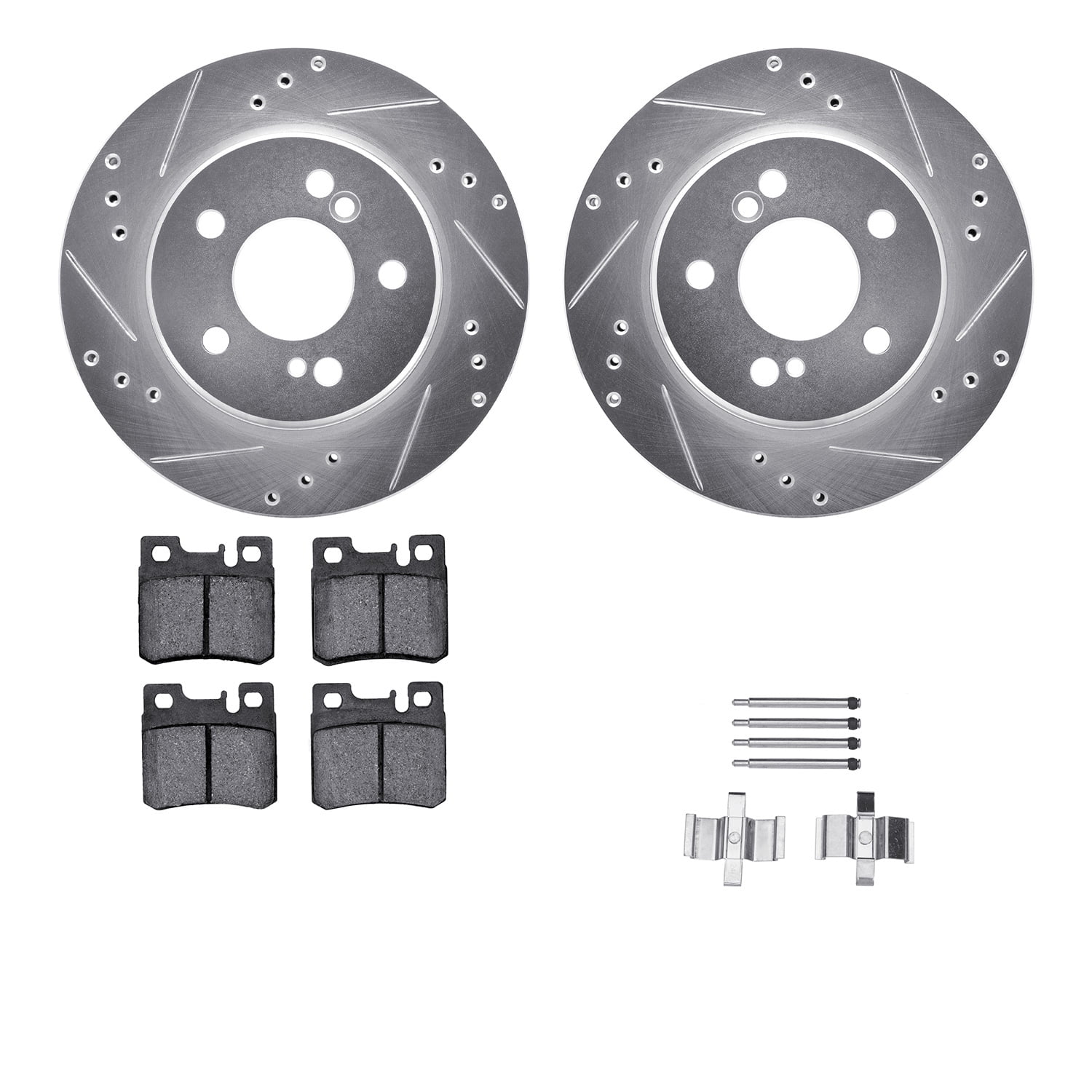 Dynamic Friction Company Rear Brake Rotors-Drilled and Slotted-Silver with 5000 Advanced Brake Pads includes Hardware 7512-63033