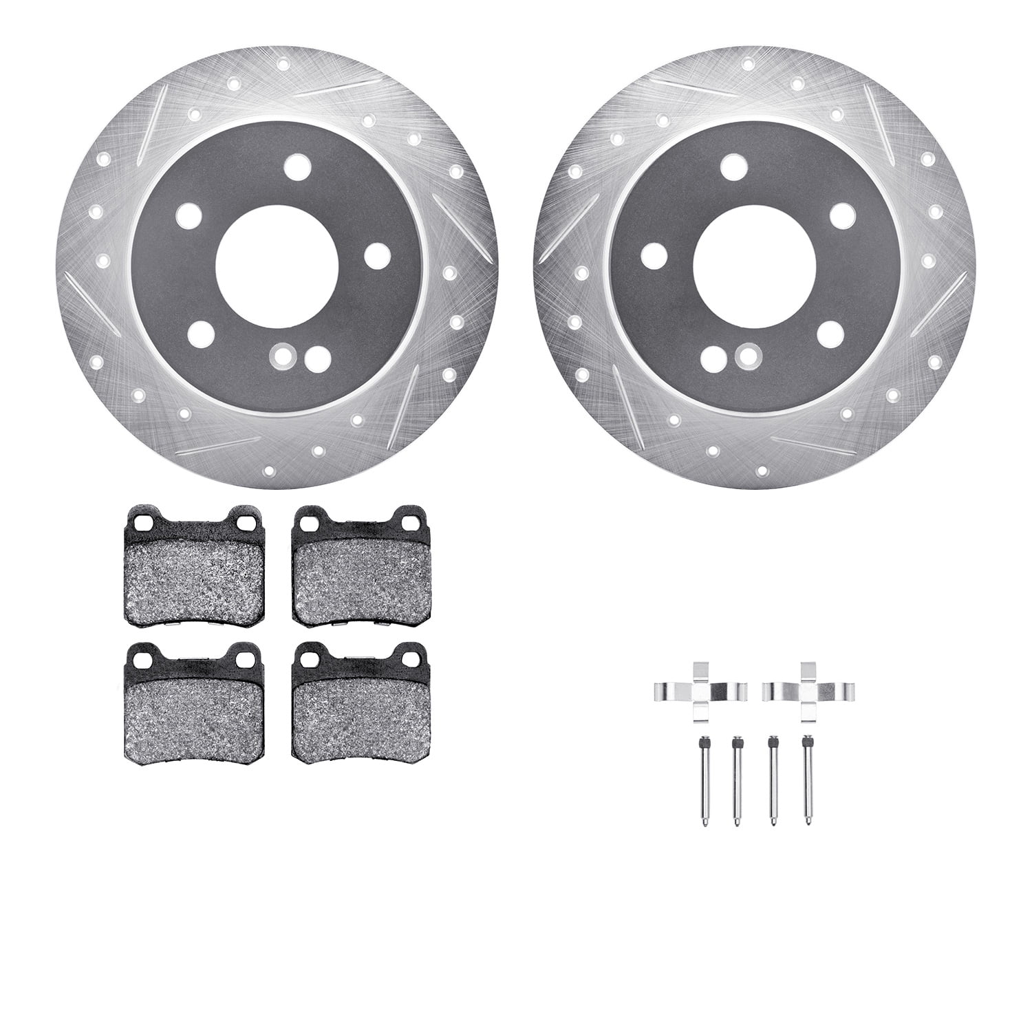 Dynamic Friction Company Rear Brake Rotors-Drilled and Slotted-Silver with 5000 Advanced Brake Pads includes Hardware 7512-63035