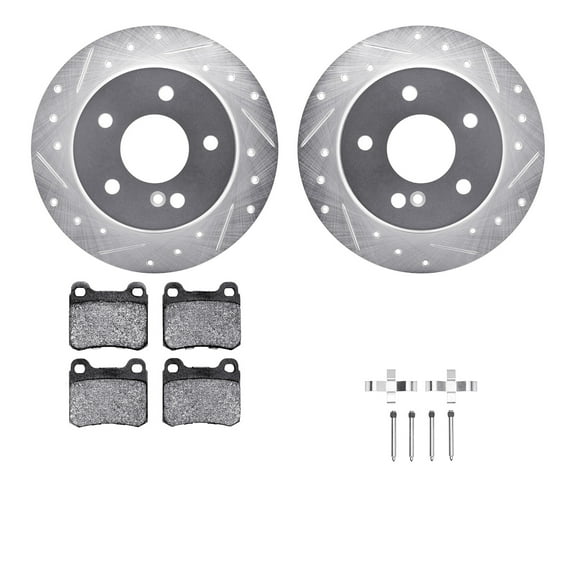 Dynamic Friction Company Rear Brake Rotors-Drilled and Slotted-Silver with 5000 Advanced Brake Pads includes Hardware 7512-63035