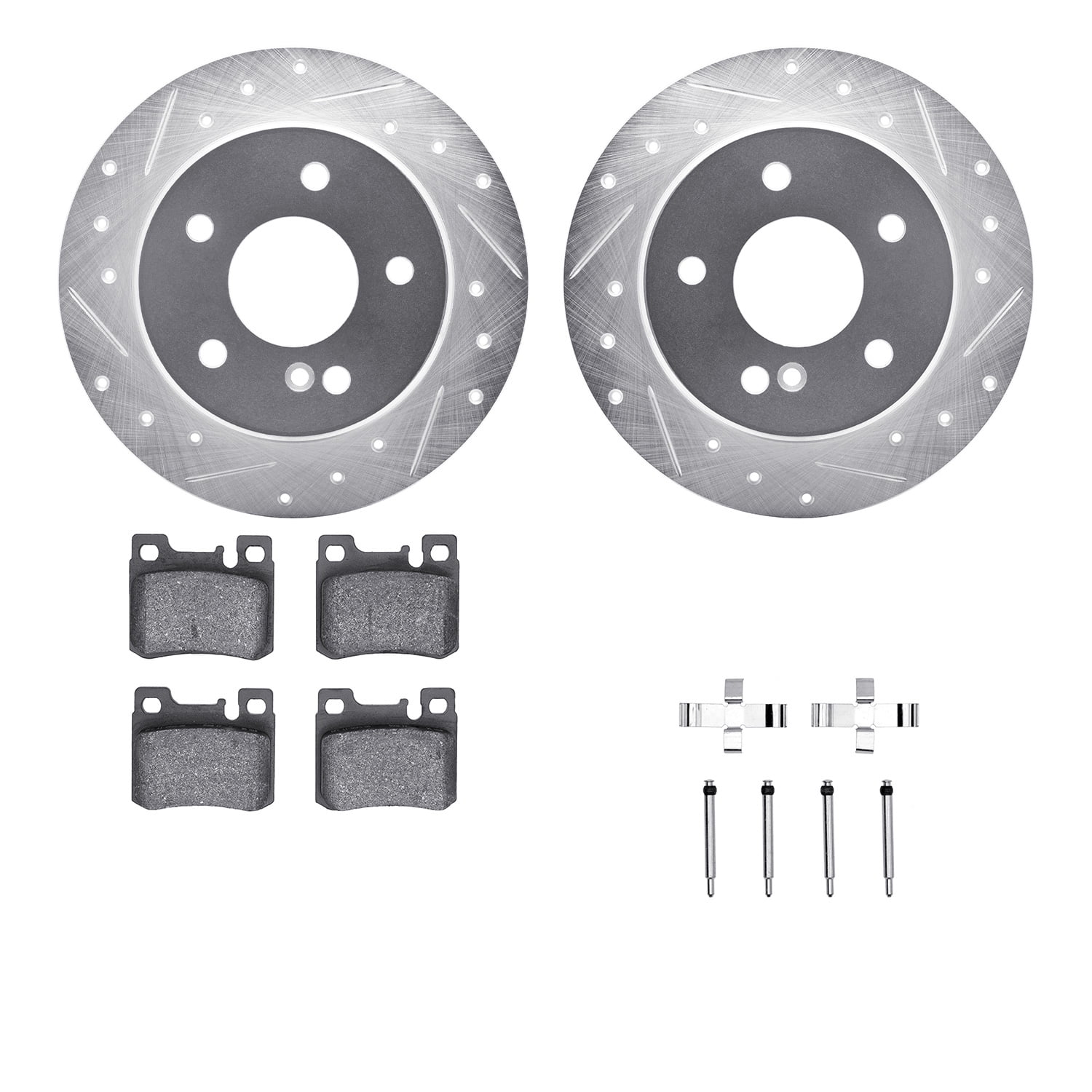 Dynamic Friction Company Rear Brake Rotors-Drilled and Slotted-Silver with 5000 Advanced Brake Pads includes Hardware 7512-63036