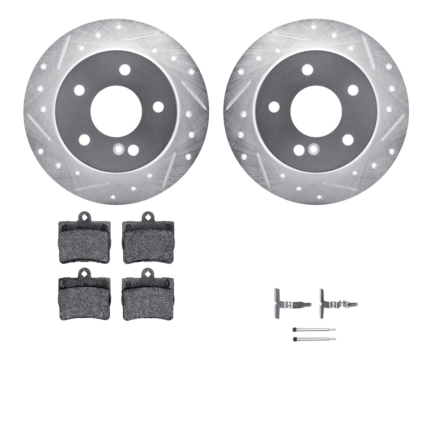 Dynamic Friction Company Rear Brake Rotors-Drilled and Slotted-Silver with 5000 Advanced Brake Pads includes Hardware 7512-63037