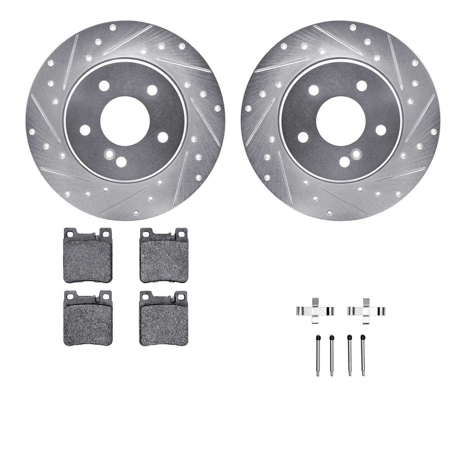 Dynamic Friction Company Rear Brake Rotors-Drilled and Slotted-Silver with 5000 Advanced Brake Pads includes Hardware 7512-63043