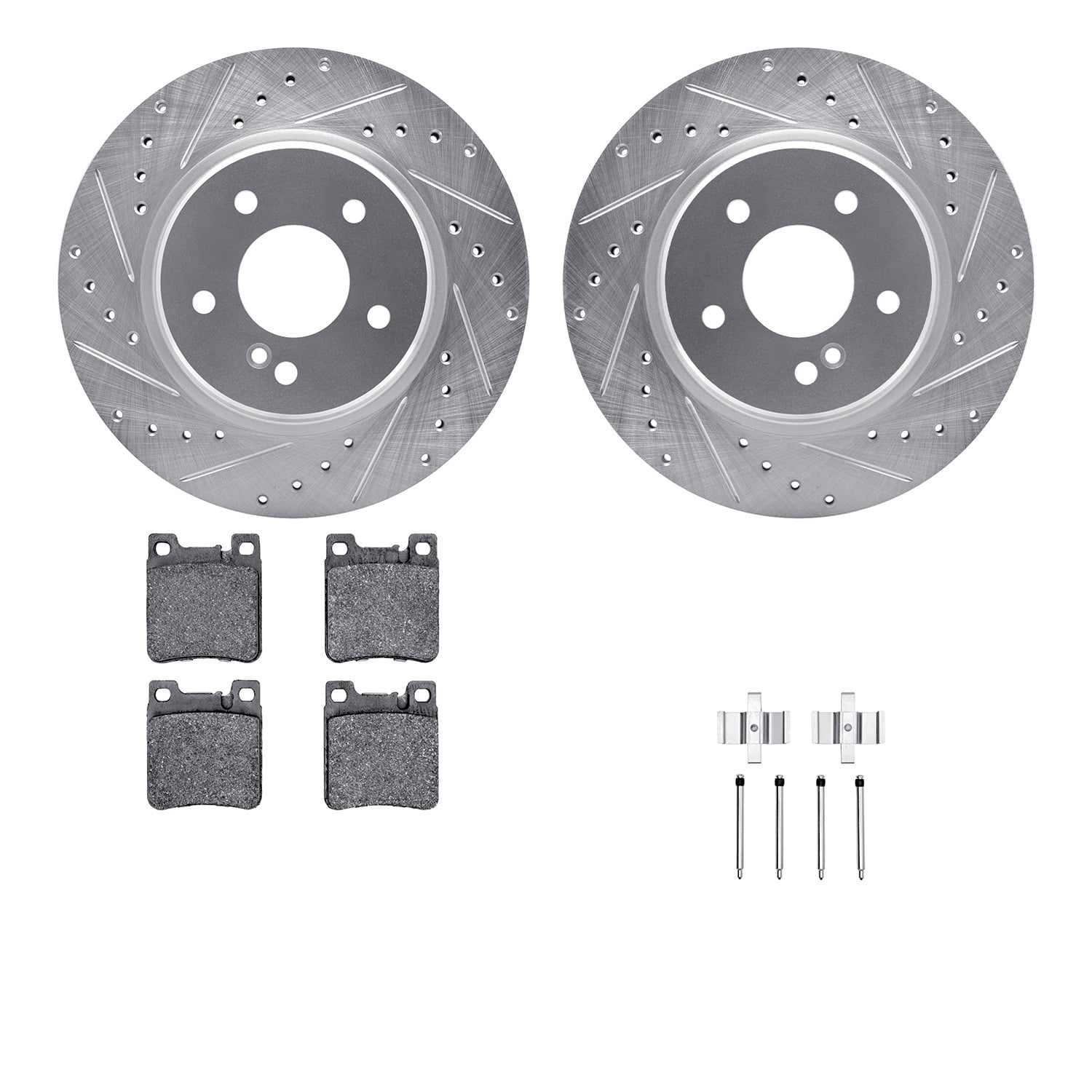 Dynamic Friction Company Rear Brake Rotors-Drilled and Slotted-Silver with 5000 Advanced Brake Pads includes Hardware 7512-63045