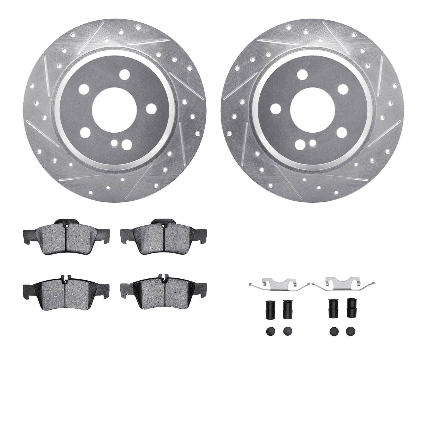 Dynamic Friction Company Rear Brake Rotors-Drilled and Slotted-Silver with 5000 Advanced Brake Pads includes Hardware 7512-63048