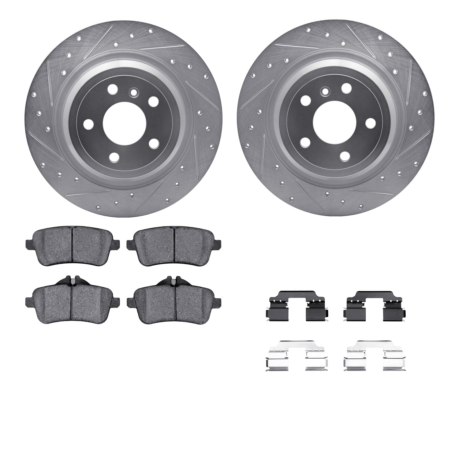 Dynamic Friction Company Rear Brake Rotors-Drilled and Slotted-Silver with 5000 Advanced Brake Pads includes Hardware 7512-63074