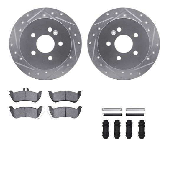 Dynamic Friction Company Rear Brake Rotors-Drilled and Slotted-Silver with 5000 Advanced Brake Pads includes Hardware 7512-63084