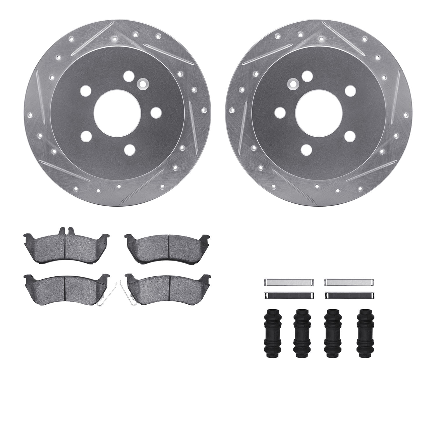 Dynamic Friction Company Rear Brake Rotors-Drilled and Slotted-Silver with 5000 Advanced Brake Pads includes Hardware 7512-63084