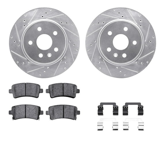 Dynamic Friction Company Rear Brake Rotors-Drilled and Slotted-Silver with 5000 Advanced Brake Pads includes Hardware 7512-65025