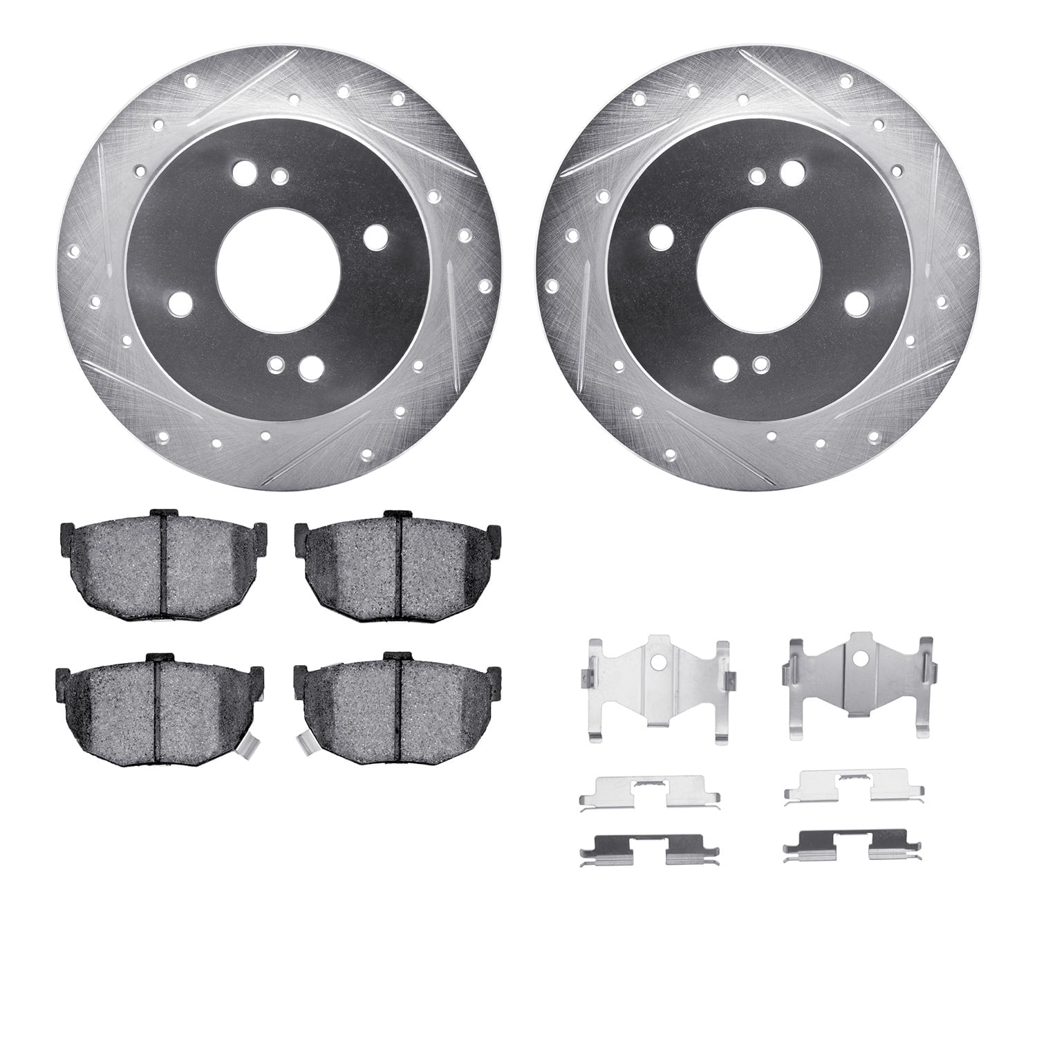 Dynamic Friction Company Rear Brake Rotors-Drilled and Slotted-Silver with 5000 Advanced Brake Pads includes Hardware 7512-67012
