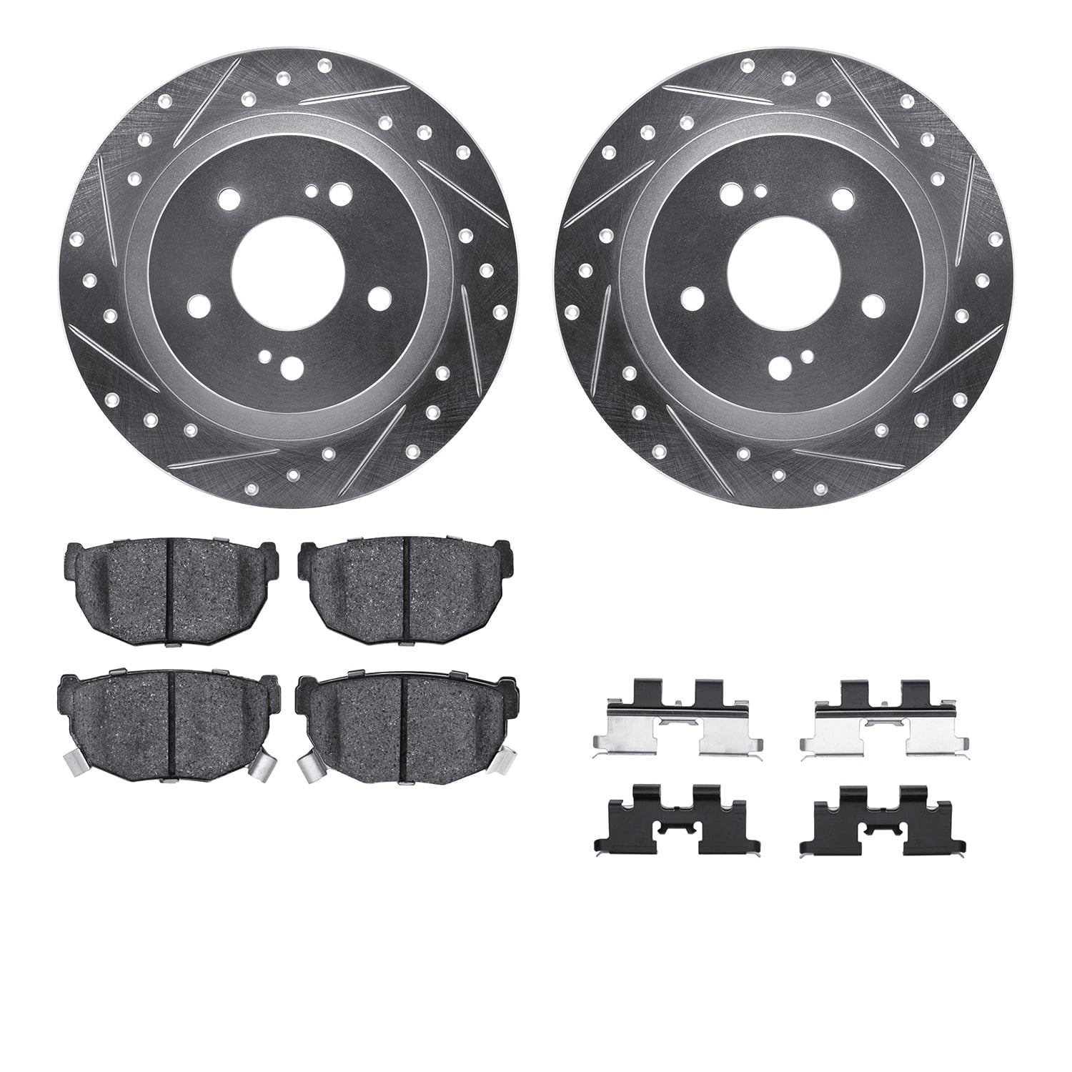 Dynamic Friction Company Rear Brake Rotors-Drilled and Slotted-Silver with 5000 Advanced Brake Pads includes Hardware 7512-67017