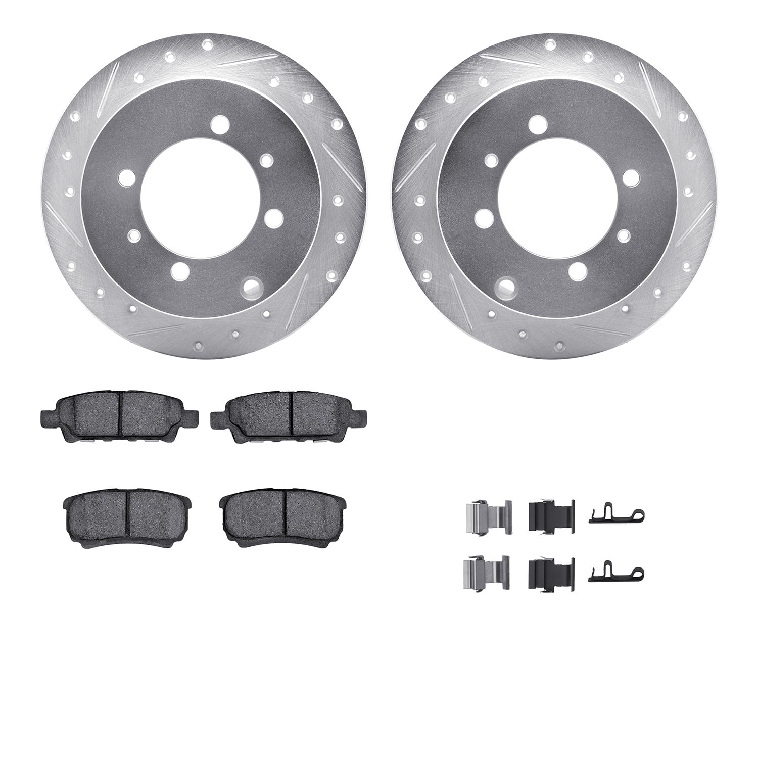Dynamic Friction Company Rear Brake Rotors-Drilled and Slotted-Silver with 5000 Advanced Brake Pads includes Hardware 7512-72033