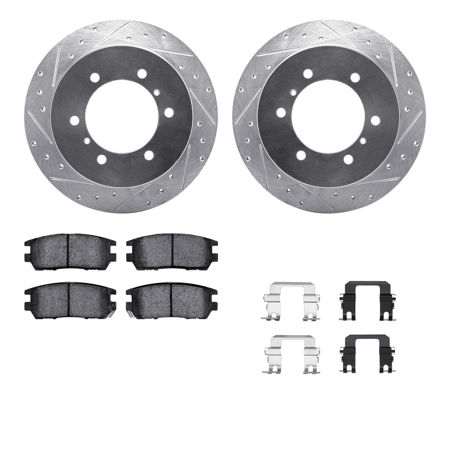 Dynamic Friction Company Rear Brake Rotors-Drilled and Slotted-Silver with 5000 Advanced Brake Pads includes Hardware 7512-72056