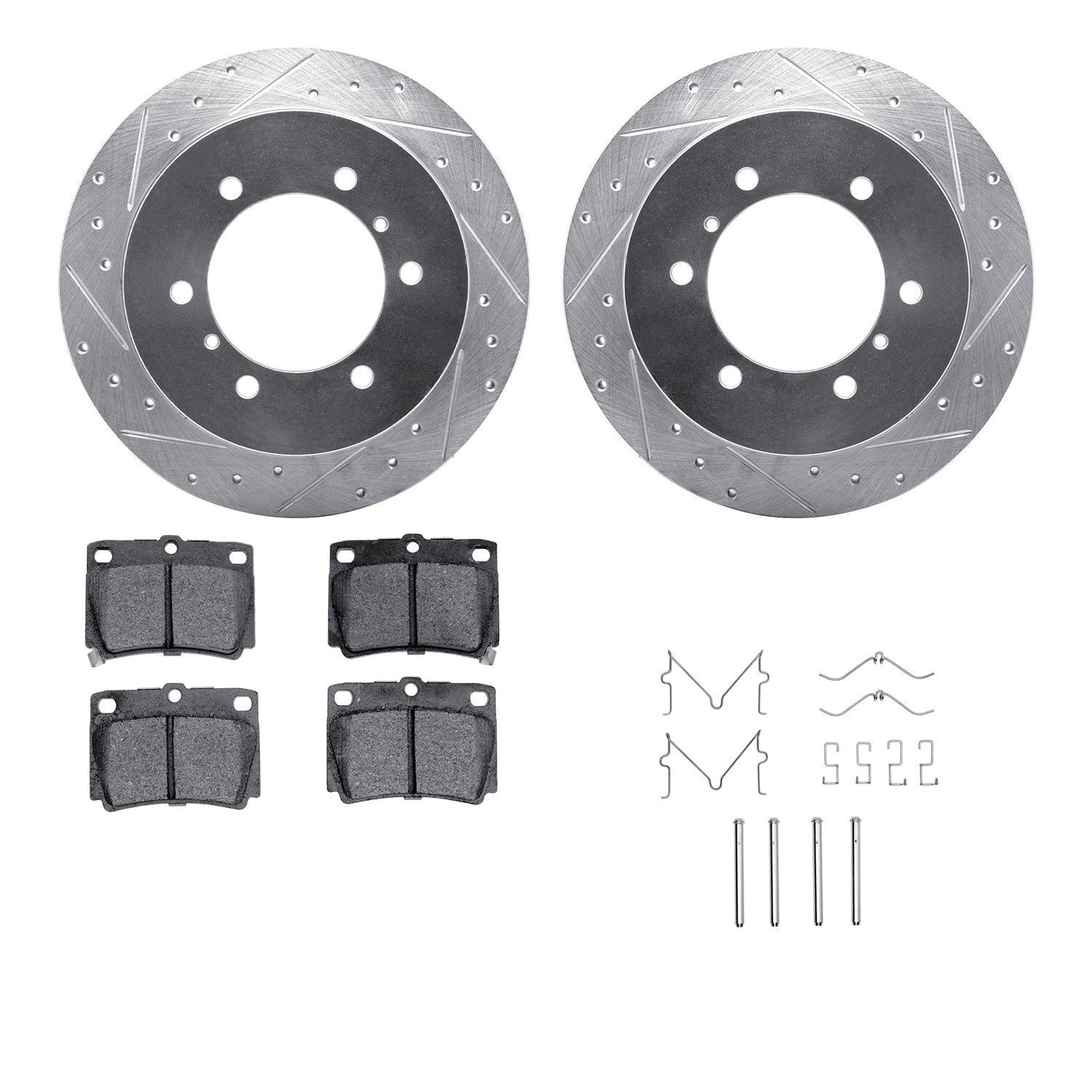 Dynamic Friction Company Rear Brake Rotors-Drilled and Slotted-Silver with 5000 Advanced Brake Pads includes Hardware 7512-72067