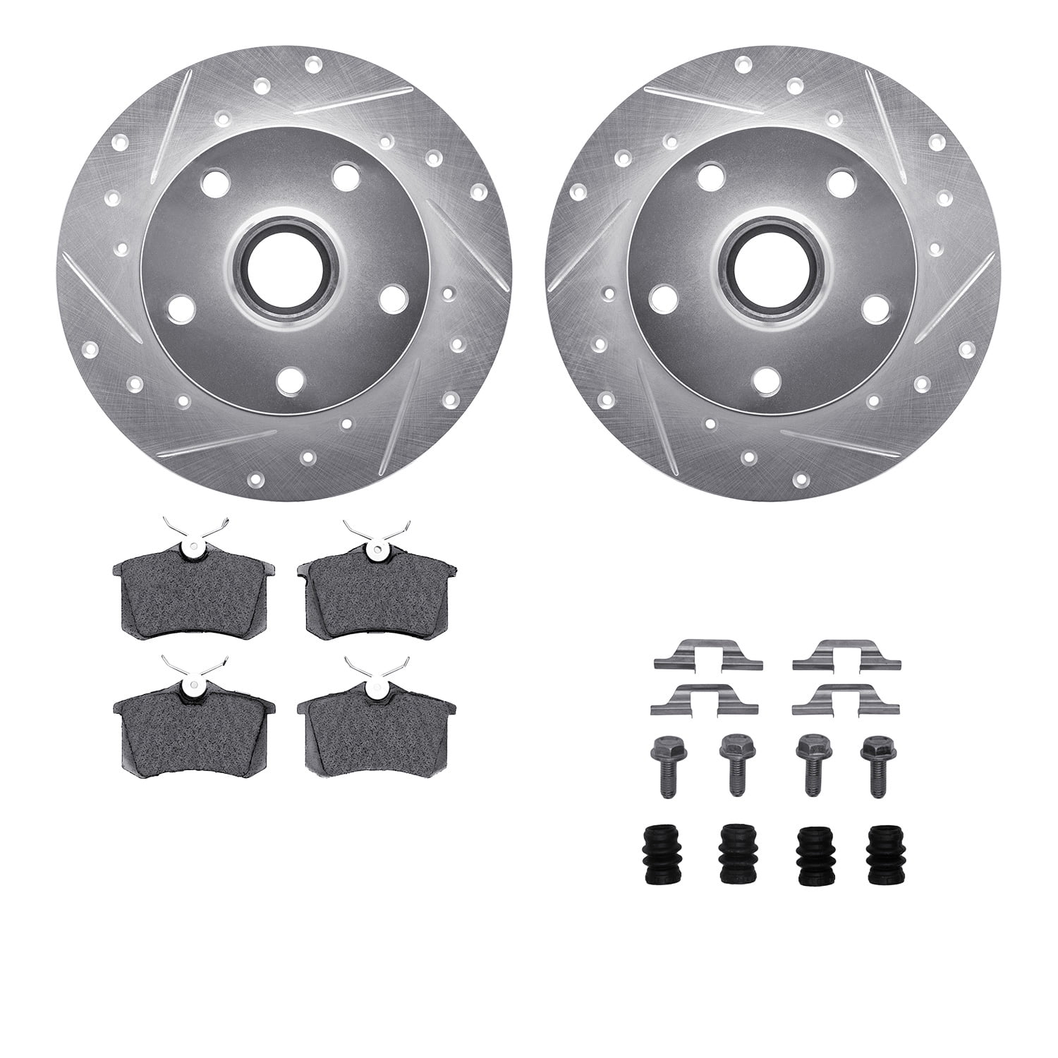 Dynamic Friction Company Rear Brake Rotors-Drilled and Slotted-Silver with 5000 Advanced Brake Pads includes Hardware 7512-73021