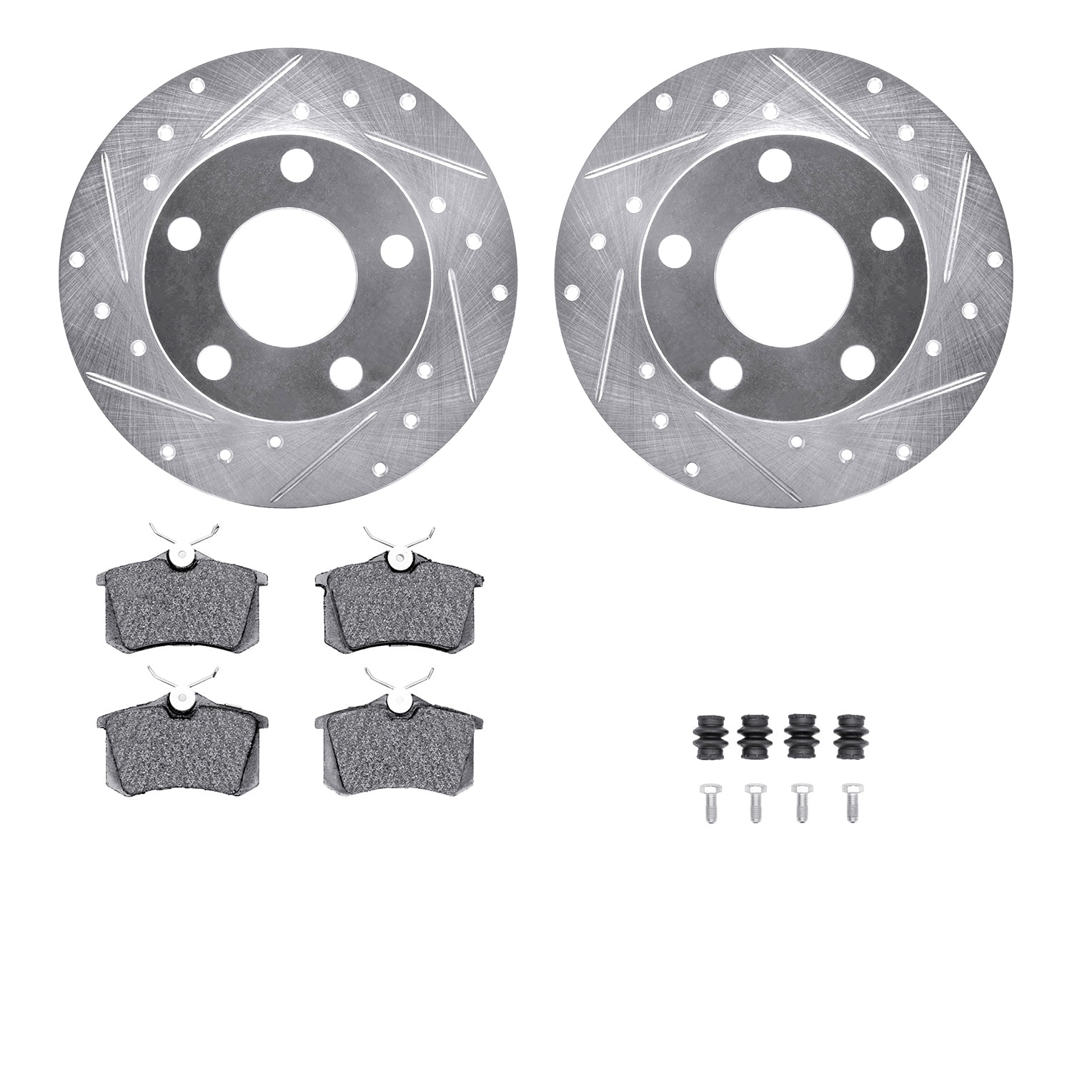 Dynamic Friction Company Rear Brake Rotors-Drilled and Slotted-Silver with 5000 Advanced Brake Pads includes Hardware 7512-73025