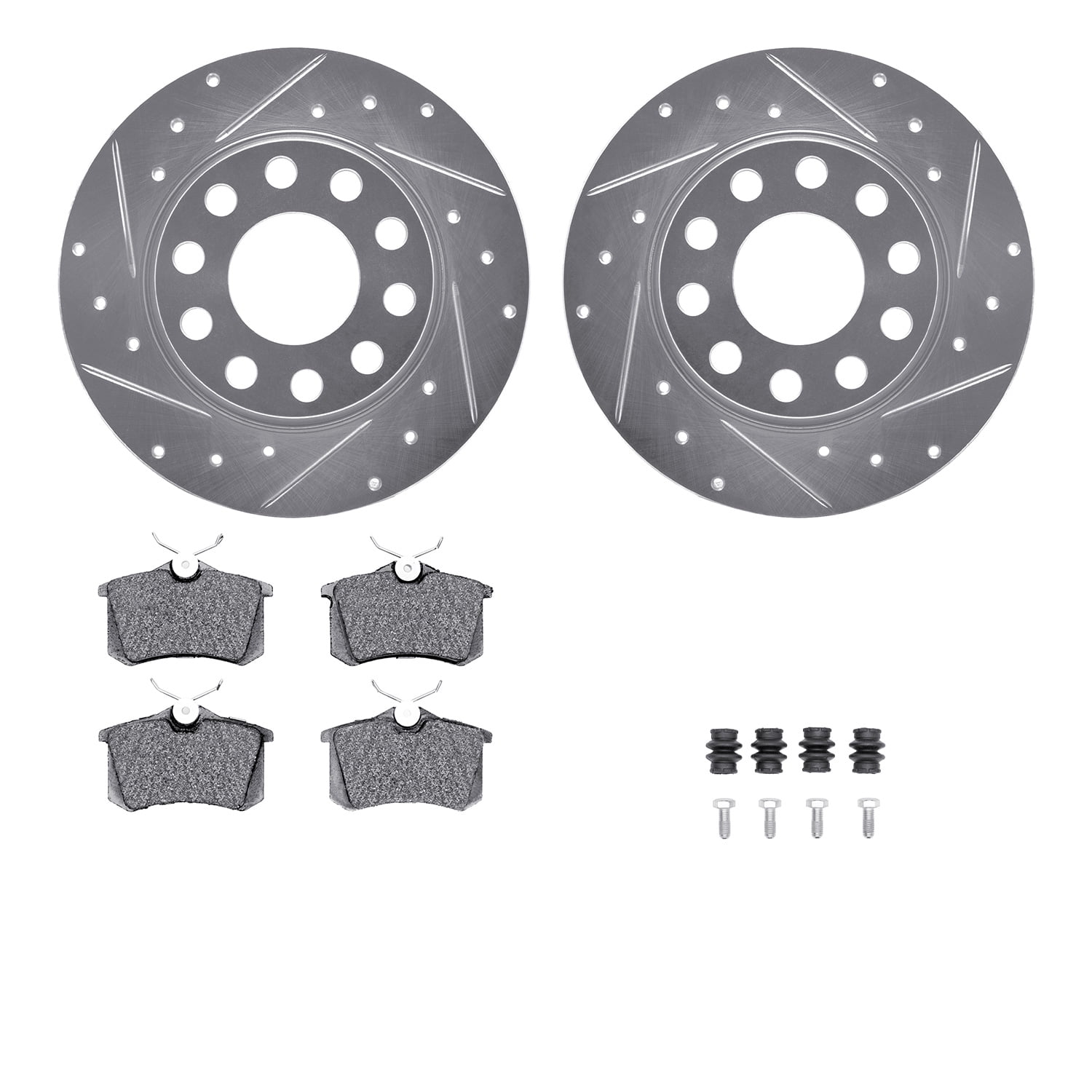 Dynamic Friction Company Rear Brake Rotors-Drilled and Slotted-Silver with 5000 Advanced Brake Pads includes Hardware 7512-73056