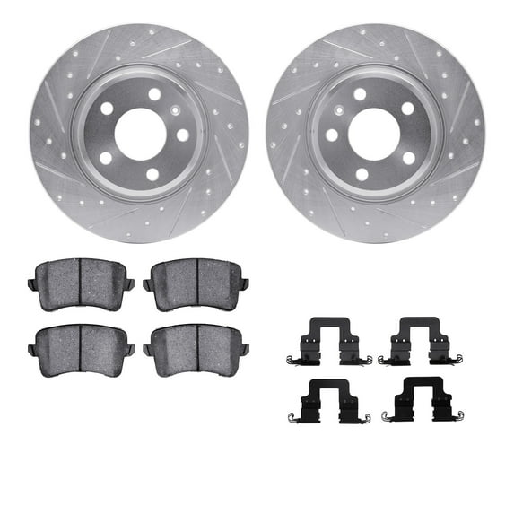 Dynamic Friction Company Rear Brake Rotors-Drilled and Slotted-Silver with 5000 Advanced Brake Pads includes Hardware 7512-73069