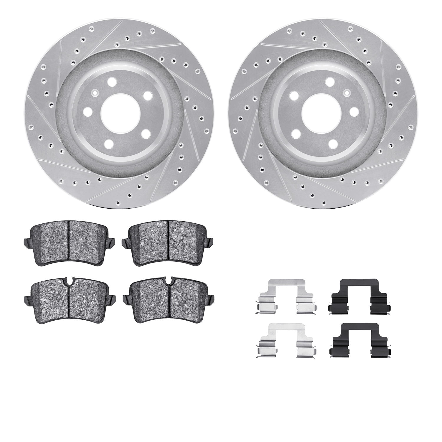 Dynamic Friction Company Rear Brake Rotors-Drilled and Slotted-Silver with 5000 Advanced Brake Pads includes Hardware 7512-73091