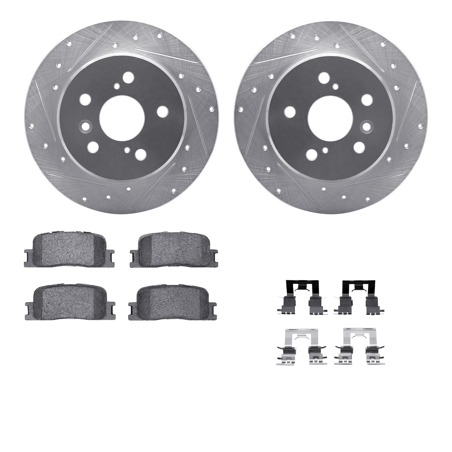 Dynamic Friction Company Rear Brake Rotors-Drilled and Slotted-Silver with 5000 Advanced Brake Pads includes Hardware 7512-76133