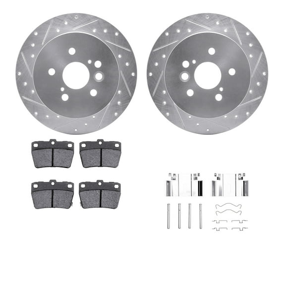 Dynamic Friction Company Rear Brake Rotors-Drilled and Slotted-Silver with 5000 Advanced Brake Pads includes Hardware 7512-76152
