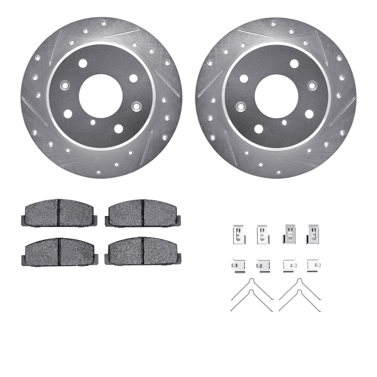 Dynamic Friction Company Rear Brake Rotors-Drilled and Slotted-Silver with 5000 Advanced Brake Pads includes Hardware 7512-80007