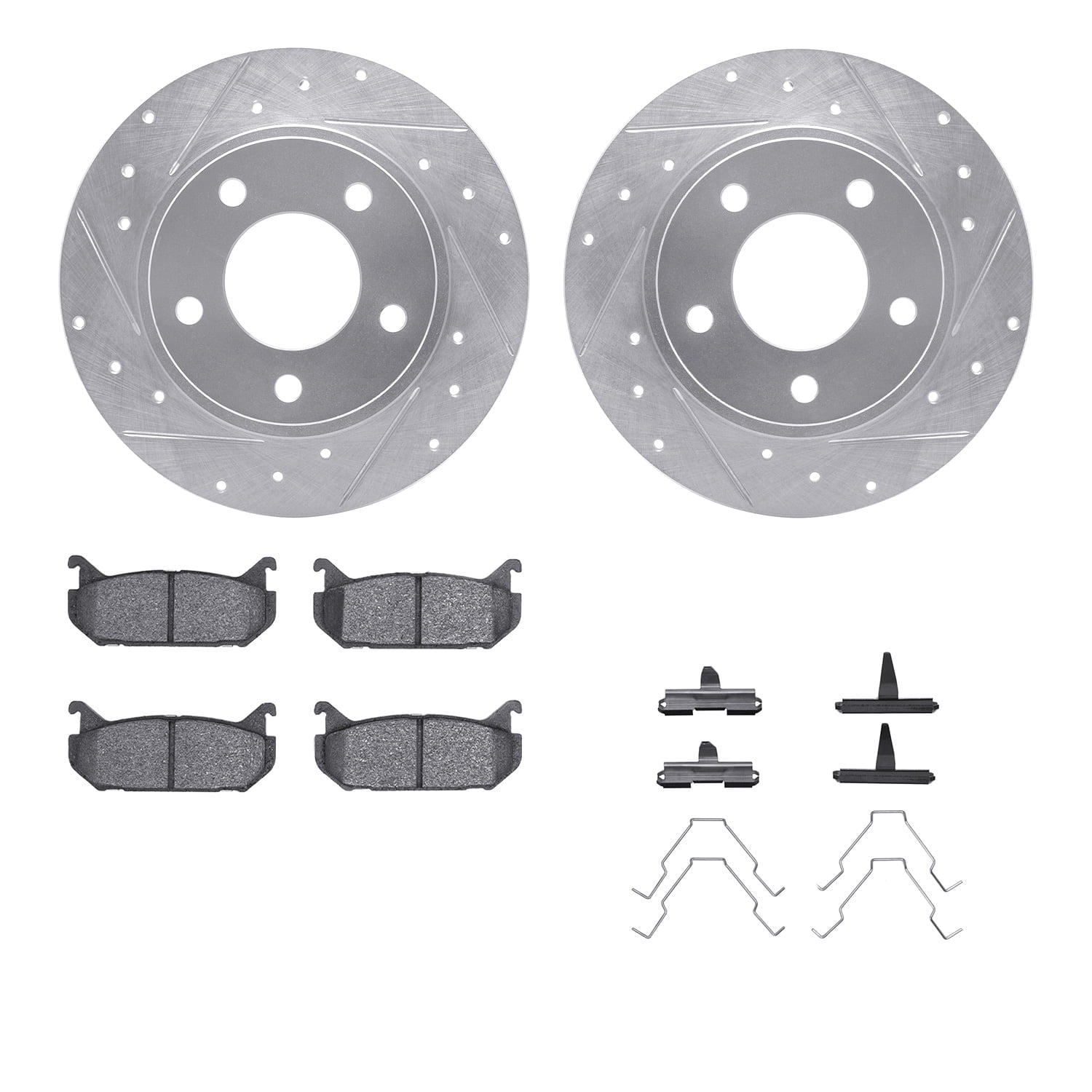 Dynamic Friction Company Rear Brake Rotors-Drilled and Slotted-Silver with 5000 Advanced Brake Pads includes Hardware 7512-80019