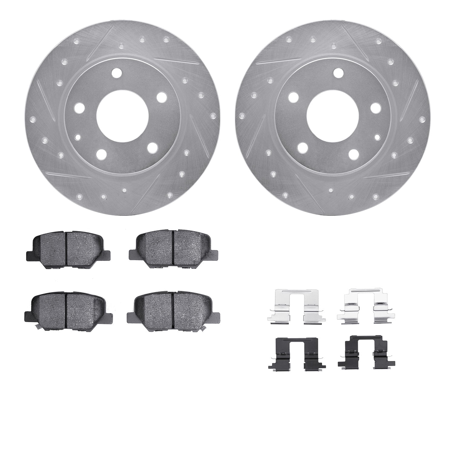 Dynamic Friction Company Rear Brake Rotors-Drilled and Slotted-Silver with 5000 Advanced Brake Pads includes Hardware 7512-80041