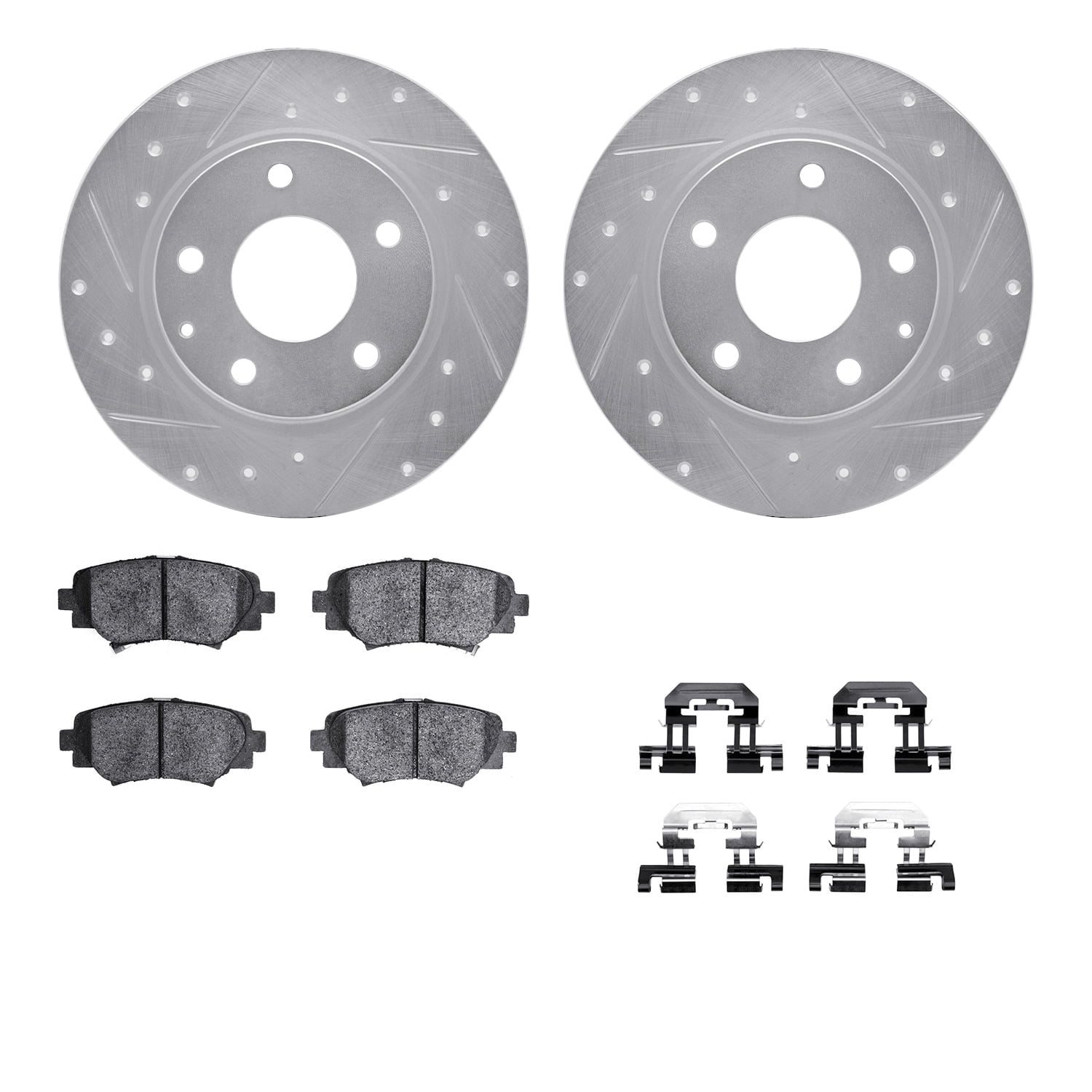 Dynamic Friction Company Rear Brake Rotors-Drilled and Slotted-Silver with 5000 Advanced Brake Pads includes Hardware 7512-80042