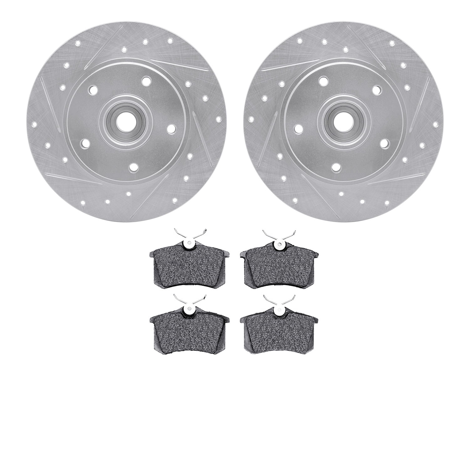 Dynamic Friction Company Rear Brake Rotors-Drilled and Slotted-Silver with 5000 Euro Ceramic Brake Pads 7602-92006